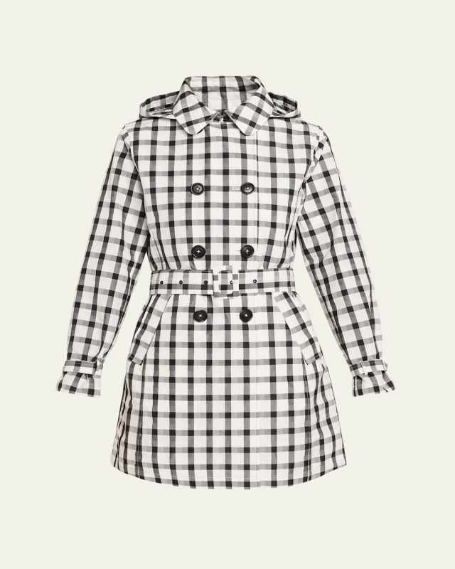 Double-Breasted Check Taffeta Trench Coat